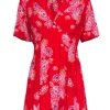 Free People - Red Floral Short Sleeved Mini Dress Sz S
