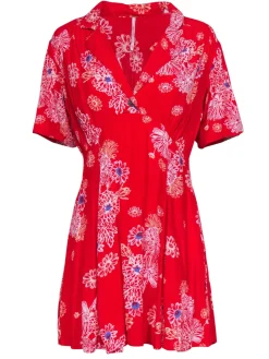 Free People - Red Floral Short Sleeved Mini Dress Sz S