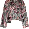 Free People - Sage Green & Mauve Floral Print Velvet Tie Front Top Sz XS