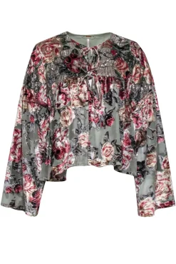 Free People - Sage Green & Mauve Floral Print Velvet Tie Front Top Sz XS