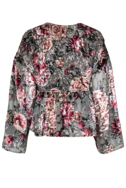 Free People - Sage Green & Mauve Floral Print Velvet Tie Front Top Sz XS
