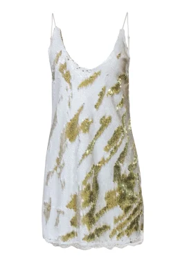 Free People - White & Gold Sequin Mini Slip Dress Sz L