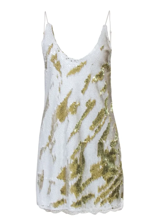 Free People - White & Gold Sequin Mini Slip Dress Sz L