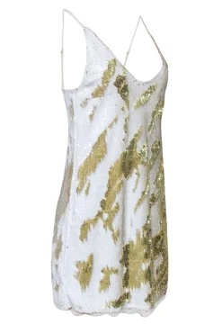 Free People - White & Gold Sequin Mini Slip Dress Sz L
