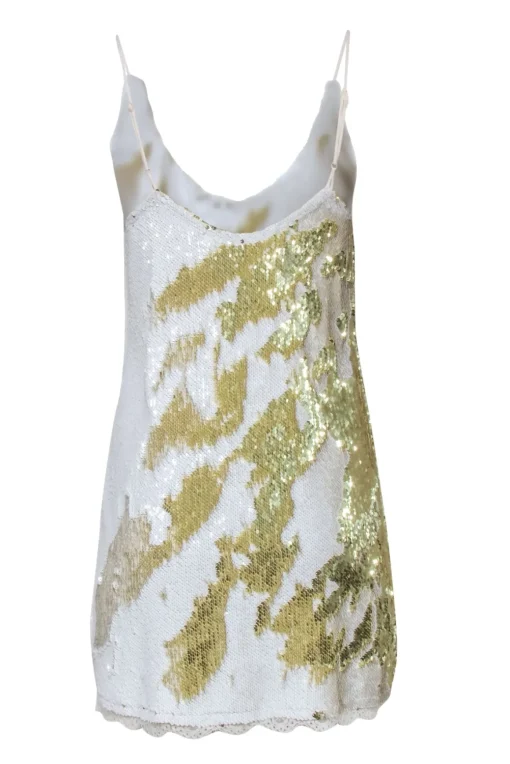 Free People - White & Gold Sequin Mini Slip Dress Sz L