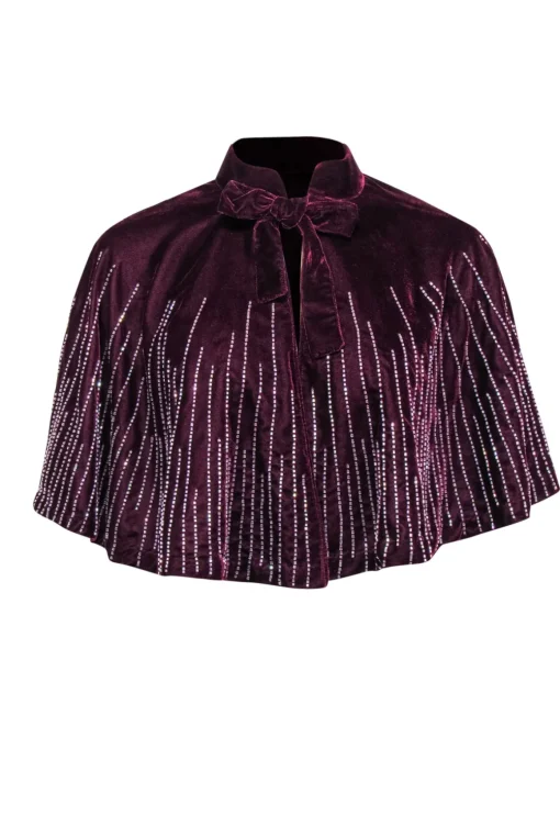 Free People - Wine Red Crushed Velvet Caplet w/ Beading OS