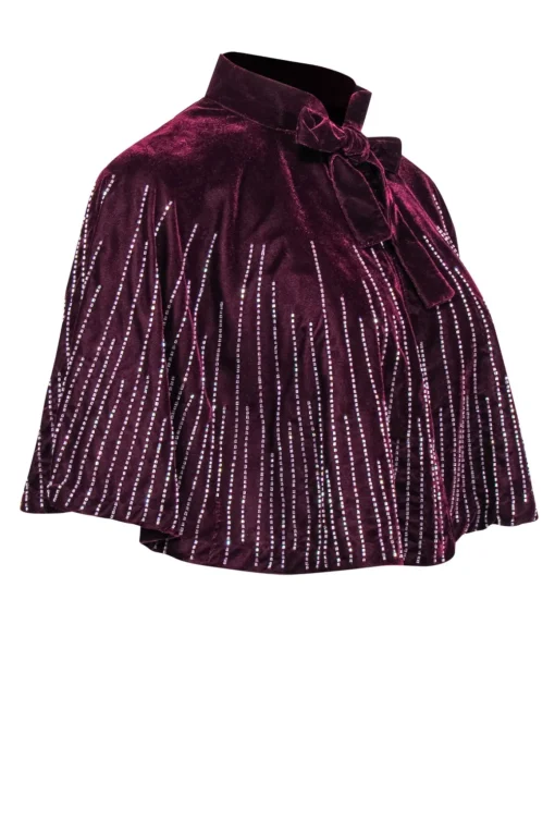 Free People - Wine Red Crushed Velvet Caplet w/ Beading OS