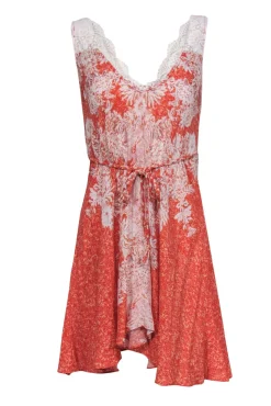Free People Intimately - Orange & Ivory V-Neck Dress w/ Lace Detail Sz XS
