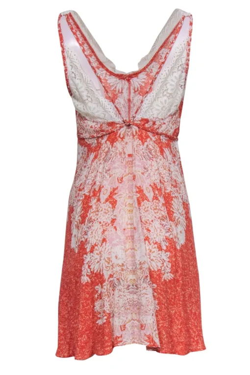 Free People Intimately - Orange & Ivory V-Neck Dress w/ Lace Detail Sz XS