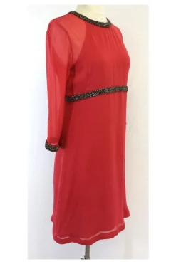 French Connection - Coral Silk & Bead Detail Dress Sz 4