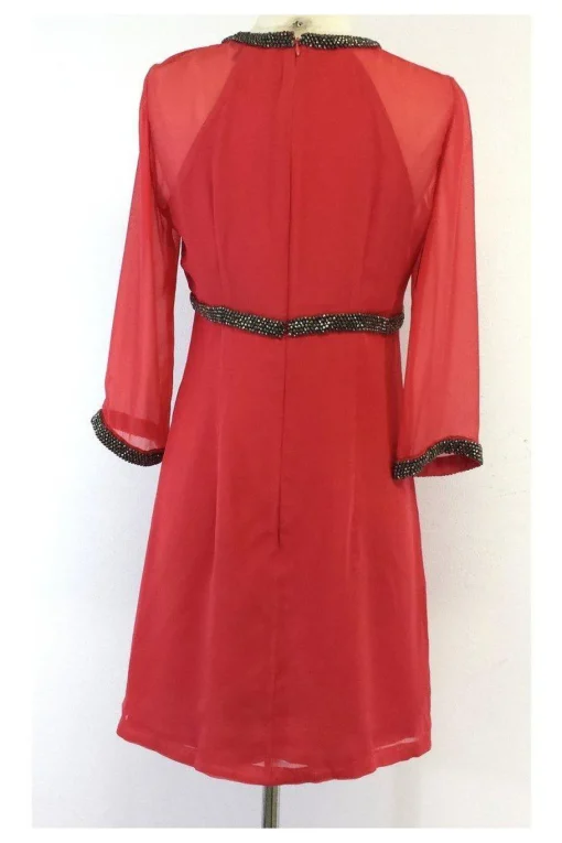 French Connection - Coral Silk & Bead Detail Dress Sz 4