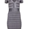 French Connection - Gray Striped Bandage Dress w/ Cutout Texture Sz 8