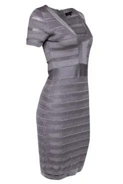 French Connection - Gray Striped Bandage Dress w/ Cutout Texture Sz 8
