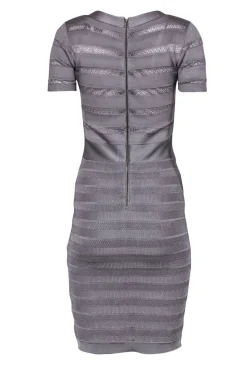French Connection - Gray Striped Bandage Dress w/ Cutout Texture Sz 8