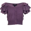 French Connection - Purple Button-Up Ruffle Short Sleeve Cropped Cardigan Sz XS