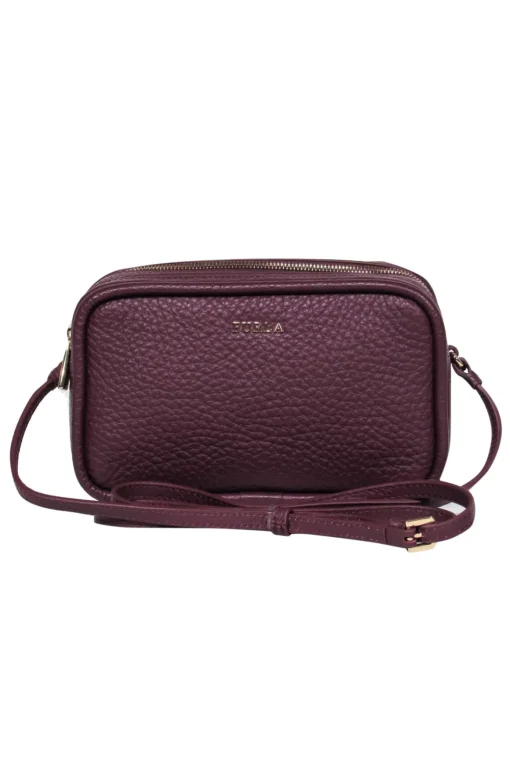 Furla - Oxblood Pebbled Leather Square Camera Crossbody