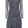 Fuzzi - Black & White Polka Dot Midi Dress w/ Ruching Sz S