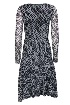 Fuzzi - Black & White Polka Dot Midi Dress w/ Ruching Sz S
