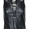 Fuzzi - Black Smooth Leather Twisted Braided Trim Tank Sz XS