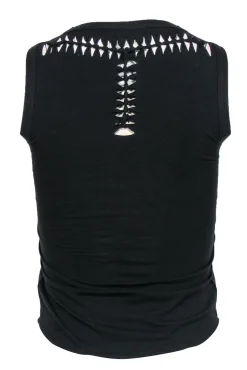 Fuzzi - Black Smooth Leather Twisted Braided Trim Tank Sz XS