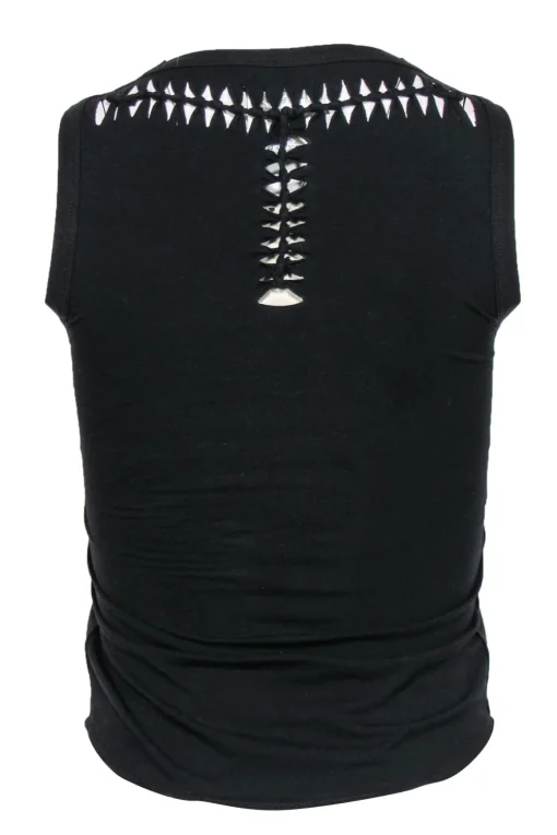 Fuzzi - Black Smooth Leather Twisted Braided Trim Tank Sz XS