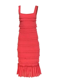 Fuzzi - Coral Pink Tiered Ruffle Sleeveless Dress Sz L