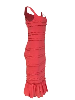 Fuzzi - Coral Pink Tiered Ruffle Sleeveless Dress Sz L
