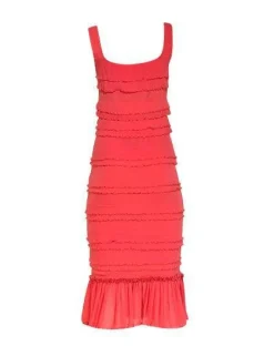 Fuzzi - Coral Pink Tiered Ruffle Sleeveless Dress Sz L