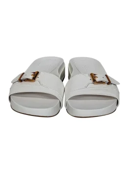 Gabriela Hearst - Ivory Leather Slide Sandals w/ Gold Buckle Detail Sz 5