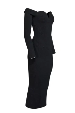 Galvan London - Black Ribbed Knit Off-the-Shoulder Sweetheart Dress Sz XS