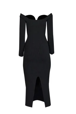 Galvan London - Black Ribbed Knit Off-the-Shoulder Sweetheart Dress Sz XS