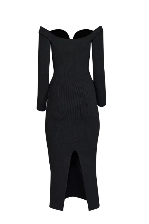 Galvan London - Black Ribbed Knit Off-the-Shoulder Sweetheart Dress Sz XS