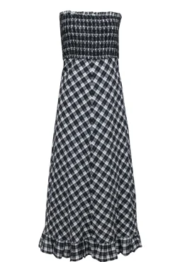 Ganni - Black & White Plaid Mock Strapless Maxi Dress Sz 8