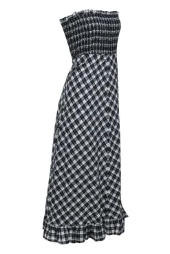 Ganni - Black & White Plaid Mock Strapless Maxi Dress Sz 8