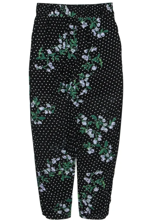 Ganni - Black Floral Print & Polka Dot Skinny “Rometty Georgette” Pants Sz 2