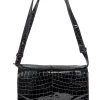 Ganni - Black Patent Leather Croc Embossed Shoulder Bag