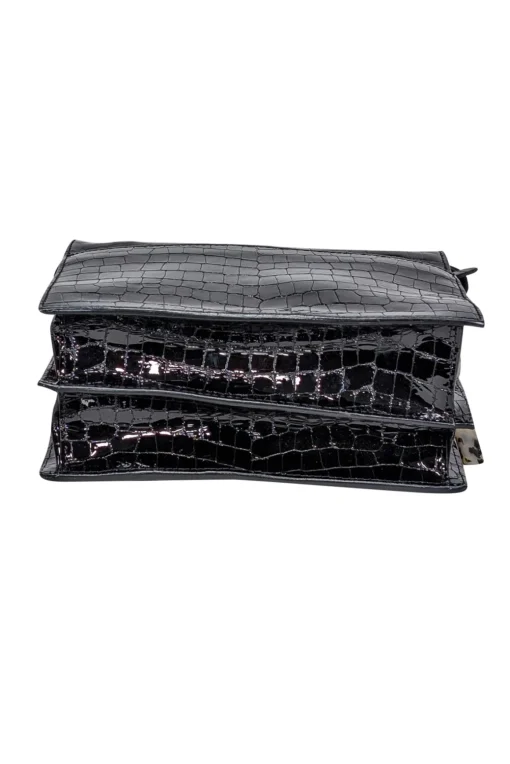 Ganni - Black Patent Leather Croc Embossed Shoulder Bag