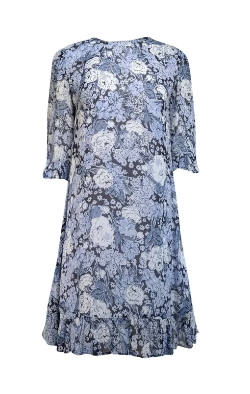 Ganni - Blue & Navy Floral Print Georgette Mini Dress Sz 6
