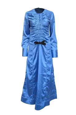 Ganni - Blue Satin Keyhole Back Midi Formal Dress Sz 4