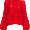 Ganni - Bright Red Fuzzy Textured Balloon Sleeve Sweater Sz L