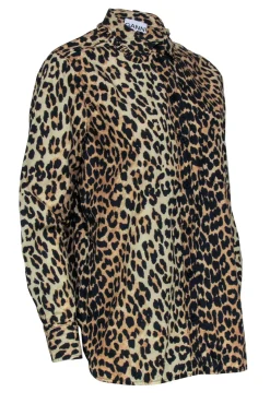 Ganni - Brown & Black Leopard Print Button Front Shirt Sz 6