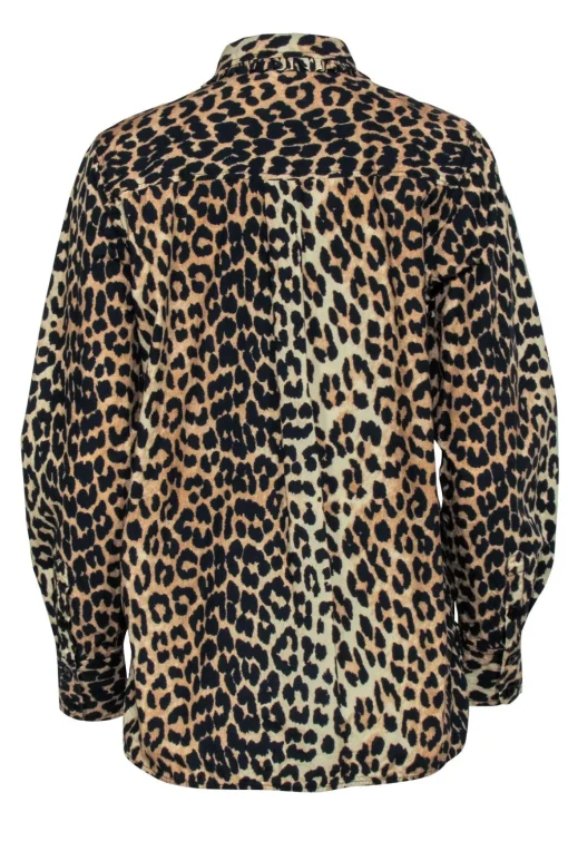 Ganni - Brown & Black Leopard Print Button Front Shirt Sz 6