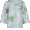 Ganni - Green & Cream Tie Dye Quarter Button Front Shirt Sz 2