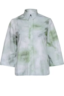Ganni - Green & Cream Tie Dye Quarter Button Front Shirt Sz 2