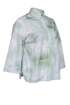 Ganni - Green & Cream Tie Dye Quarter Button Front Shirt Sz 2
