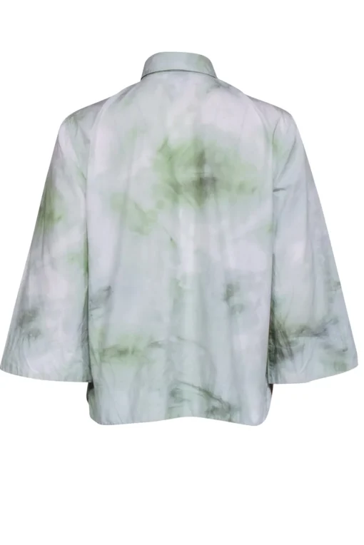 Ganni - Green & Cream Tie Dye Quarter Button Front Shirt Sz 2