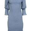 Ganni - Light Blue Floral Print Smocked Puff Sleeve Dress Sz 2