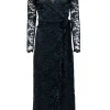 Ganni - Navy & Black Floral Lace Ruffled Wrap Maxi Dress Sz 4