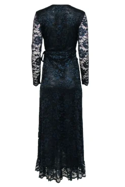 Ganni - Navy & Black Floral Lace Ruffled Wrap Maxi Dress Sz 4