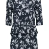 Ganni - Navy & White Floral Print Long Sleeve Peplum Dress Sz M